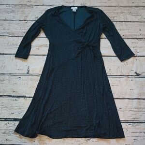 Chico's Traveler's Teal Black Abstract Print Acetate Blend Crossover Dress 1